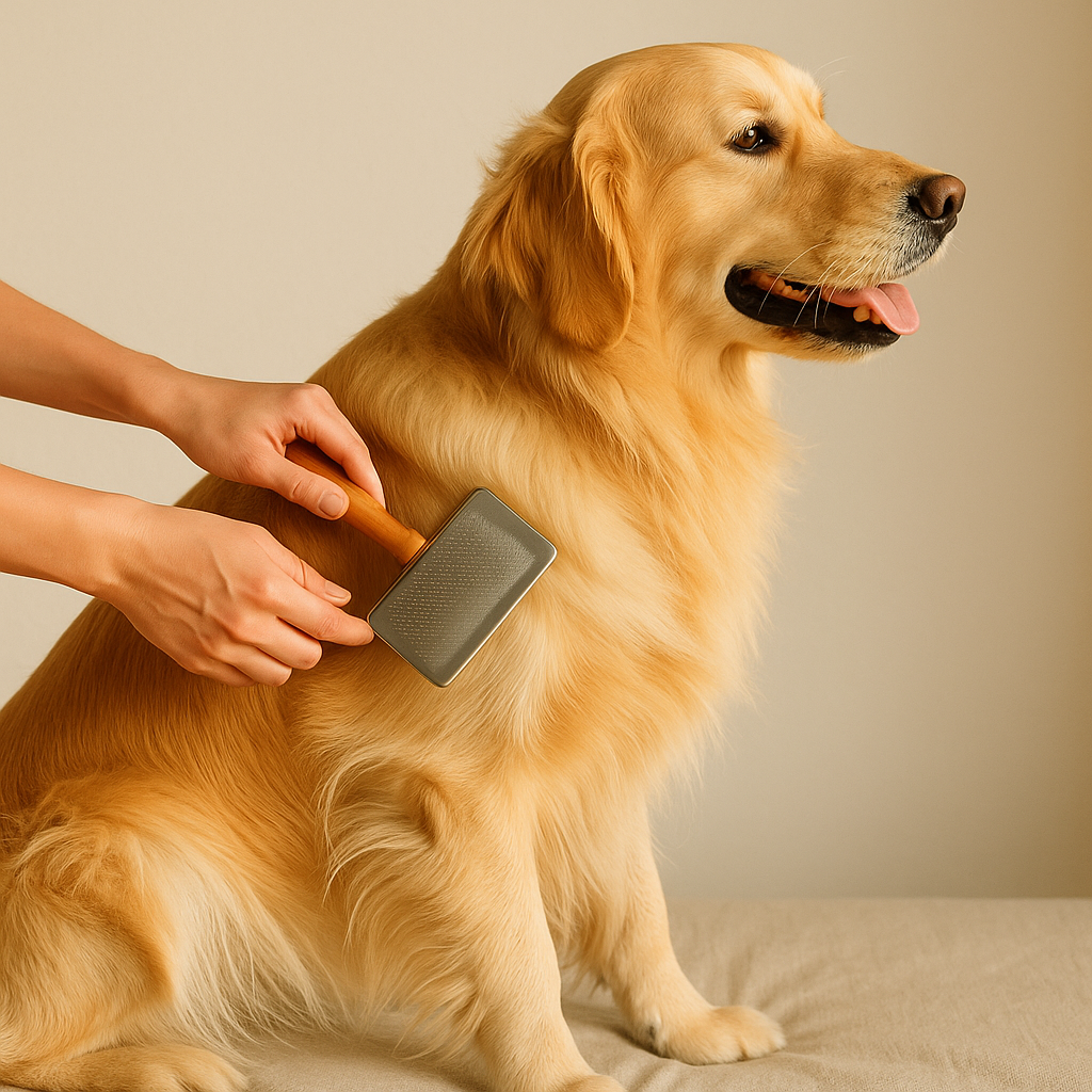 Golden Retriever coat brushing session